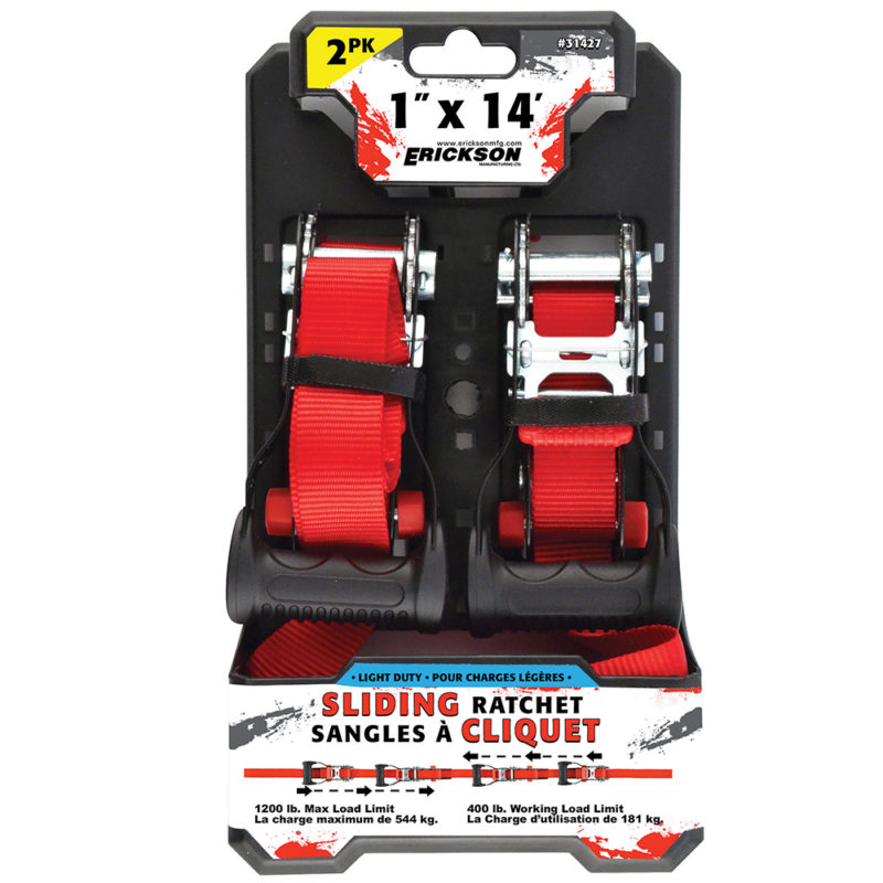1″ x 14′ 1200 lb. Sliding Ratchet Straps Erickson Manufacturing