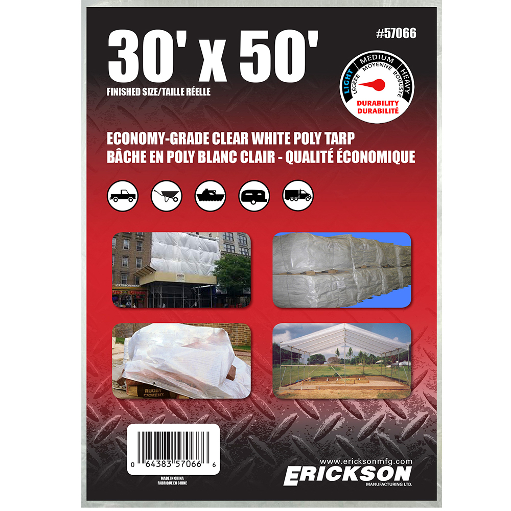 1 Pack Erickson 57061 White Economy Grade Poly Tarp 8 x 10 